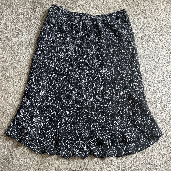 Notations Black and White Floral Polka Dot Reversible A-Line Skirt Casual Formal - Picture 5 of 6